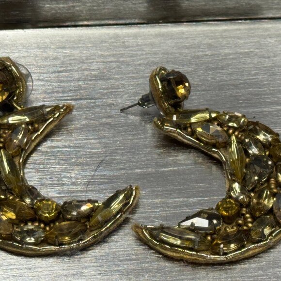 Plunder Crescent Moon Earrings Beaded Rhinestones EUC - Picture 3 of 3